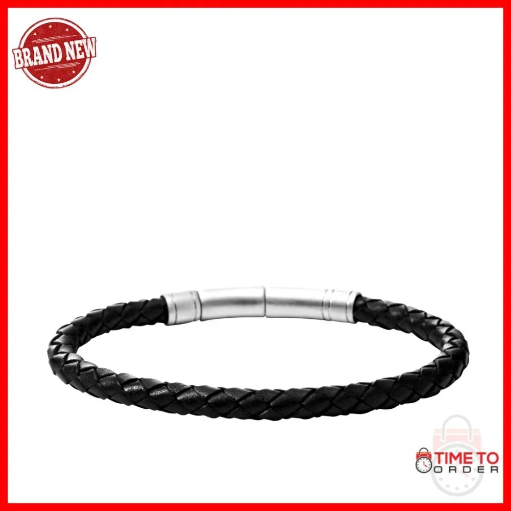 Men's Stainless Steel Leather Bracelet Adjustable Clasp One Size